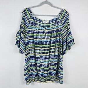 Cato Plus Size 22 24 Printed Cold Shoulder Smocked Blouse Top
